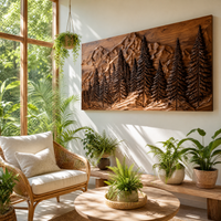 Rustic Forest Mountain Carved Wood Wall Art