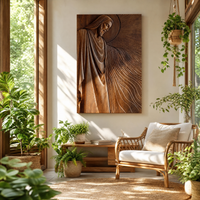 Jesus Profile Wood Wall Art Vertical Relief Carving