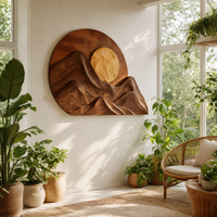 Modern Forest Mountain Sun Wood Wall Art - Layered Landscape Panel