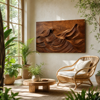 Sculptural Carved Solid Wood Wave Wall Art - Organic Modern