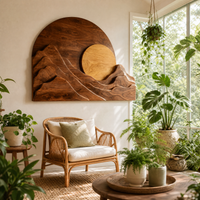 Arched Mountain Sun Wood Wall Art - Layered Landscape Panel