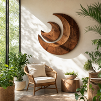 Nested Double Crescent Moon Wood Wall Art - Hand Carved Solid Wood