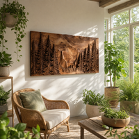Carved Solid Wood Forest Mountain Wall Art - Landscape Relief Panel