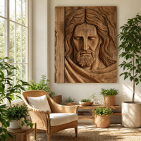 Jesus Cross Wood Wall Art Religious Sculptural Panel
