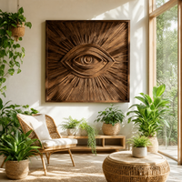 Eye Sunburst Wood Wall Art Square Sculptural Panel