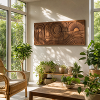 Mid Century Abstract Wood Wall Art Carved Geometric Panel