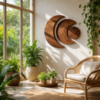 Crescent Moon Circle Wood Wall Art - Hand Carved Multi-layered