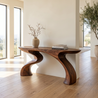Mid-Century Sculptural Console Table - Carved Wood Accent