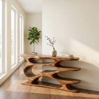 Curved Open Storage Solid Wood Console Table Rustic Display