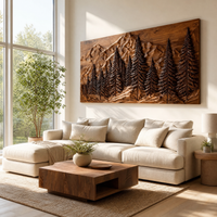 Rustic Forest Mountain Carved Wood Wall Art