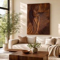 Jesus Face Wood Wall Art Square Sculptural Panel