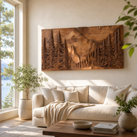 Carved Solid Wood Forest Mountain Wall Art - Landscape Relief Panel