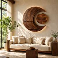 Multi-layered Crescent Moon Wood Wall Art - Sculptural Statement Piece