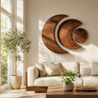 Crescent Moon Circle Wood Wall Art - Hand Carved Multi-layered
