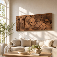 Mid Century Abstract Wood Wall Art Carved Geometric Panel