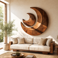 Nested Double Crescent Moon Wood Wall Art - Hand Carved Solid Wood
