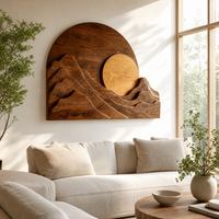 Arched Mountain Sun Wood Wall Art - Layered Landscape Panel