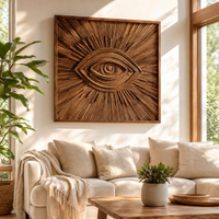 Eye Sunburst Wood Wall Art Square Sculptural Panel