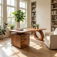 Solid Wood Executive Desk with Integrated Bookshelf