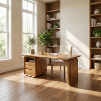 Japandi Solid Wood Study Desk with Curved Legs
