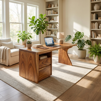 Compact Laptop Desk with Side Storage Contemporary Solid Wood Apartment Desk
