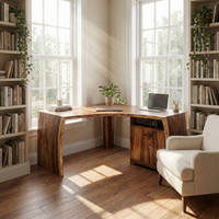 Solid Wood Corner Desk With Cabinet Storage