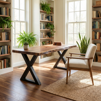 Solid Wood Desk With Metal X Legs Minimalist Work Desk