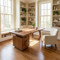Solid Wood Computer Desk with Built-In File Cabinet