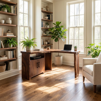 Solid Wood Corner Desk with Cabinet Storage Home Office