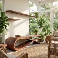 Sculptural Solid Wood TV Stand with Floating Shelves