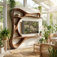 Carved Frame TV Console with Integrated Display Shelves