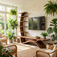 Contemporary Sculptural Storage TV Console with Vertical Shelving