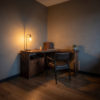 Solid Wood Corner Desk with Cabinet Storage Home Office