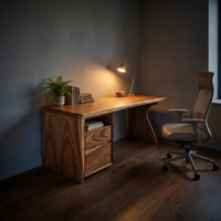 Compact Laptop Desk with Side Storage Contemporary Solid Wood Apartment Desk