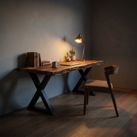 Solid Wood Desk With Metal X Legs Minimalist Work Desk