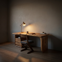 Japandi Solid Wood Study Desk with Curved Legs