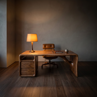 Modern Solid Wood Office Desk with Sculptural Base