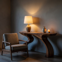 Mid-Century Sculptural Console Table - Carved Wood Accent