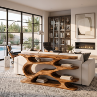 Curved Open Storage Solid Wood Console Table Rustic Display