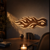 Hand-Carved Solid Wood Flame Wall Art Abstract Organic Sculpture