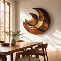 Nested Double Crescent Moon Wood Wall Art - Hand Carved Solid Wood