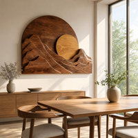 Arched Mountain Sun Wood Wall Art - Layered Landscape Panel