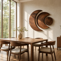 Crescent Moon Circle Wood Wall Art - Hand Carved Multi-layered