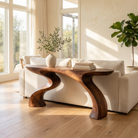 Mid-Century Sculptural Console Table - Carved Wood Accent