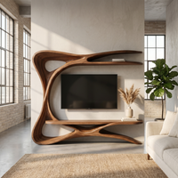 Organic Sculptural Frame TV Stand with Integrated Shelving