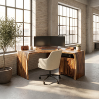 Solid Wood Corner Desk With Cabinet Storage