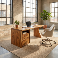 Compact Laptop Desk with Side Storage Contemporary Solid Wood Apartment Desk