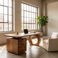 Solid Wood Executive Desk with Integrated Bookshelf