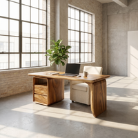 Japandi Solid Wood Study Desk with Curved Legs