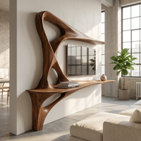 Carved Frame Rustic TV Console with Open Shelving